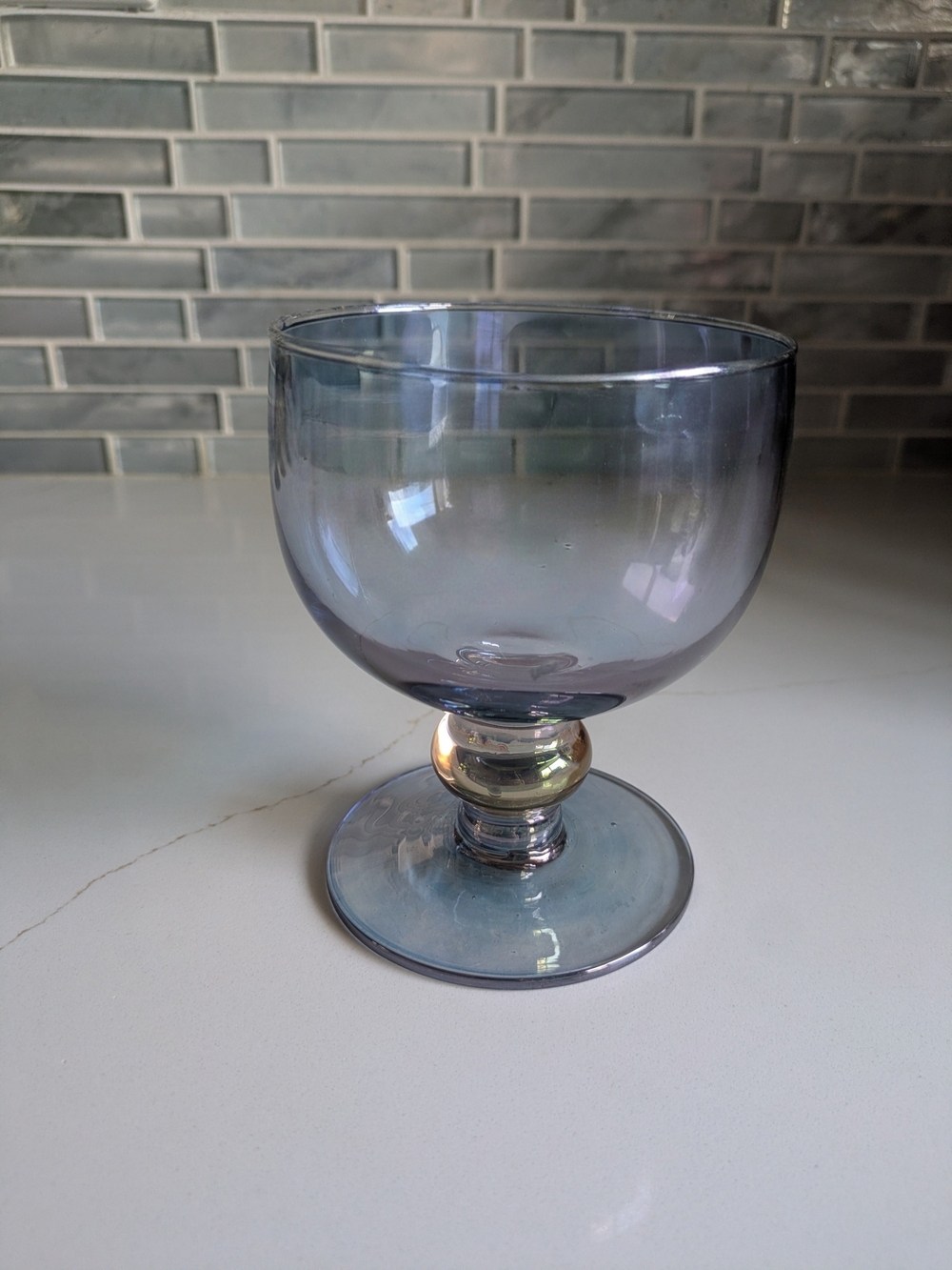 Vintage Translucent Blue Glass Goblet – Decorative Stemmed Bowl